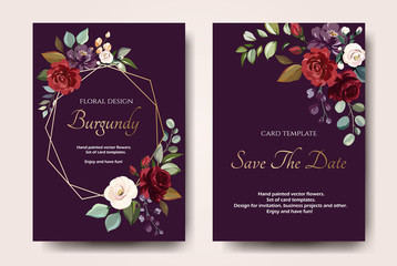 Set of card with flower rose, leaves. Wedding ornament concept. Floral poster, invite. Vector decorative greeting card or invitation design background