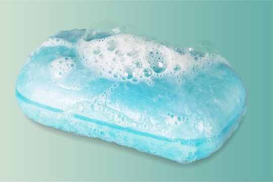 Bar Of Blue Soap With Bubbles