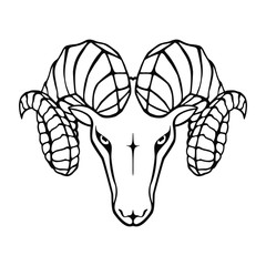 Aries graphic icon. Head ram black sign isolated on white background. Symbol argali. Vector illustration