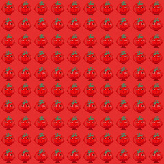 Red background with funny red tomatoes, sweet round lady