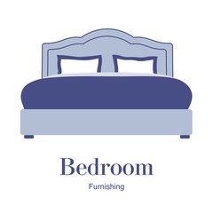 Double bed. The furniture in the bedroom. Interior. Vector flat illustration