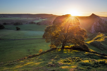 Parkhouse Hill and Chrome Hill at sunrise are amongst some of the most distinct and recognisable hills in the Peak District, uk.
