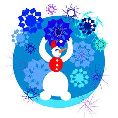 snowman and snowflakes