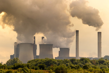 Brown coal power plant emission - obrazy, fototapety, plakaty