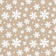 Winter beige seamless pattern with snowflakes