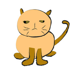 Funny fat cat on white background, vector drawing image