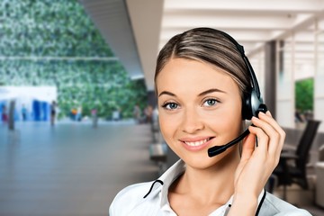 Customer support operator with a headset on