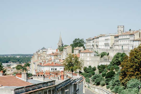 View of old french town Angoulem on the hill.