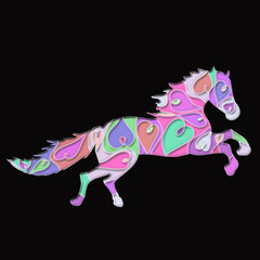 Galloping horse with a volume beautiful romantic pattern