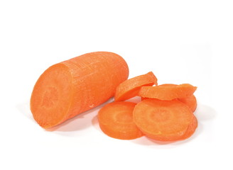 Half carrot and rings slices on white background