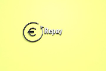 3D illustration of Repay, dark color and dark text with yellow background.