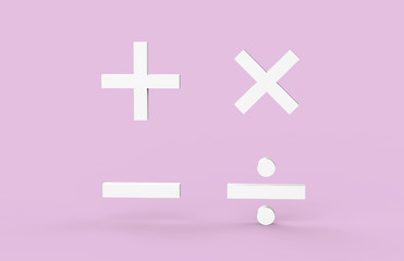 Obraz premium Plus Minus Divide Multiply Symbols, 3D Illustration