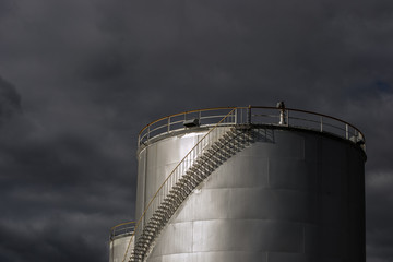 Industrial silo at sunset