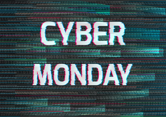 Cyber monday banner with glitch effect.