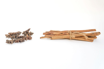 Cinnamon on a white background, light brown cinnamon on a white