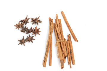 Cinnamon on a white background, light brown cinnamon on a white