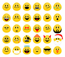Obraz premium Vector set of emoji. Collection of smiley emoticons in flat style isolated on white background.