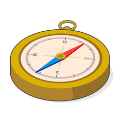 Navigational compass in metal case. Vintage old style compass with wind rose. Isometric vector illustration on isolated background.