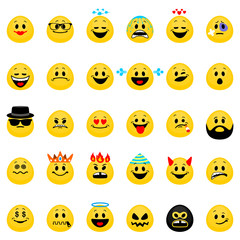 Vector set of emoji. Collection of smiley emoticons in flat style isolated on white background.