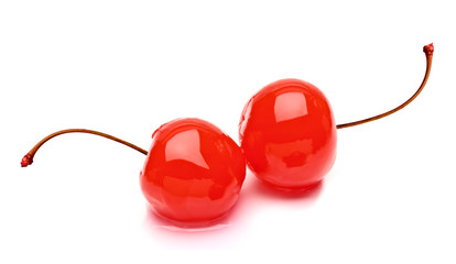 Maraschino cherries isolated on white background