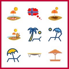 shore icons set. north, bikini, orange and kids playing graphic works