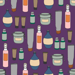 Seamless pattern with cans, bottles and vials
