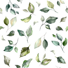 Seamless pattern with spring  leaves. Hand drawn background.   pattern for wallpaper or fabric. Botanic Tile.