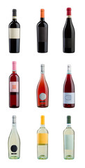 wine bottle in glass bottle with label on white background