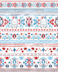 seamless pattern with watercolor botanic. Ethnic ornaments. Abstract tribal background. Tile with flowers and Geometrical illustration.