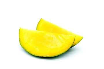 mango slices, cutted mango fruit isolated on white background