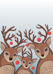 Merry Christmas and New Years card with reindeers