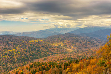 Fototapeta na wymiar Autumn landscape in the mountains of Lago-Naki, North Caucasus, Russia.