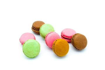 macarons isolated on white background free text, sweet colorful macarons in row