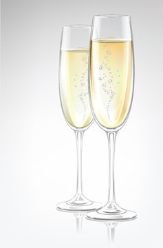 Two transparent vector champagne glasses