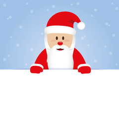 happy cute santa claus in red clothes on blue snowy background