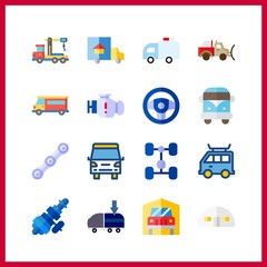 16 truck icon. Vector illustration truck set. van and crane truck icons for truck works