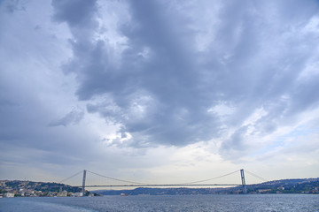 The Bosphorus Bridge connects the Asian side and the European side in Istanbul