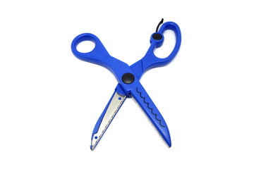 Blue Scissors isolated on white background.