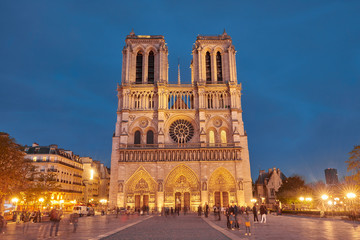 Fototapeta na wymiar Notre-Dame de Paris front view at night