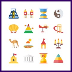 16 sand icon. Vector illustration sand set. monumental and sand castle icons for sand works