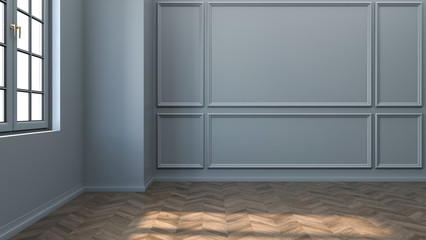 Fototapeta premium Modern and classic living room interior design, with wood floor and gray wall,3d rendering