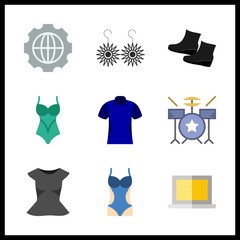 set icon. drum set and shirt vector icons in set set. Use this illustration for set works.