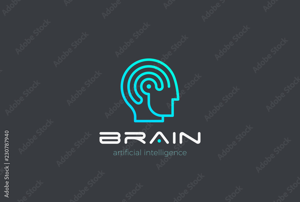 Wall mural Man Robot Brain Artificial Intelligence Logo vector Automation