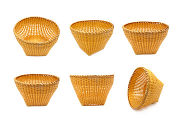 Bamboo basket handmade weaving isolated on white background.