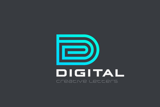 Letter D Logo design vector Linear. Technology Spiral Geometric