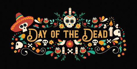 Day of the dead sugar skull typography banner