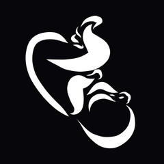 Little baby before the birth or after birth, white pattern on a black background