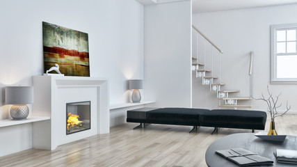 large luxury modern bright interiors Living room illustration 3D rendering computer digitally generated image