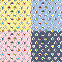 colored stylish seamless vector pink, yellow, blue background with camomile flowers, small cute flowers