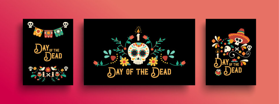 Day of the dead mexican holiday card collection